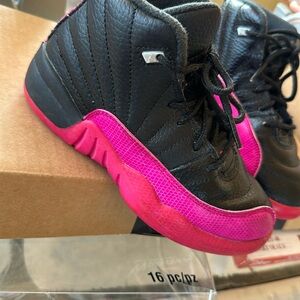 Jordan 12s Girls Black and Pink 11c